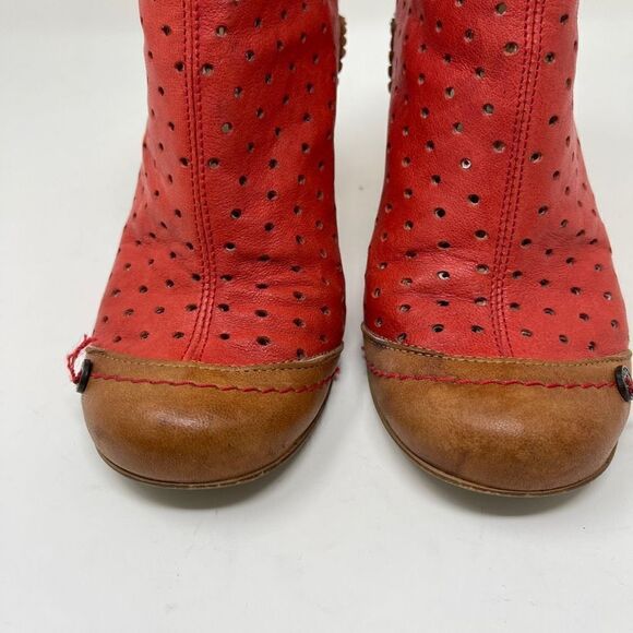 Gold Button Women's Heeled Ankle Zip Booties Real Leather Red Size EU 37 - Picture 3 of 12